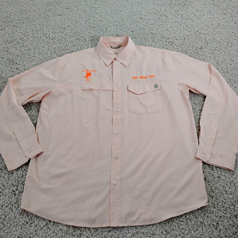 Huk Shirt Mens Large Orange Performance Dirty Hooker Fishing Camp Hiking Outdoor